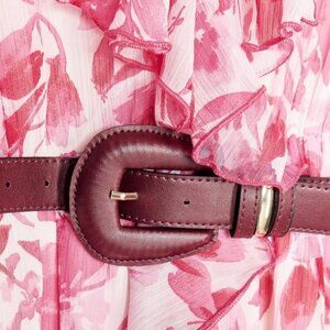 Zara Burgundy Fuax Leather Golden Bucklet Belt - M